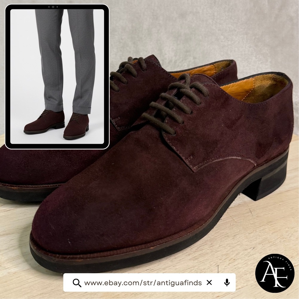 Cole Haan Mens Burgundy Suede Plain Toe Oxford Dress Shoes F2187 Made Brazil 7B‎